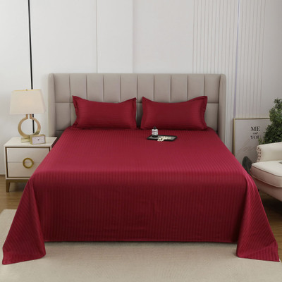 Story@home Cotton King Flat 300 TC Striped Bedsheet(Pack of 1, Brown)
