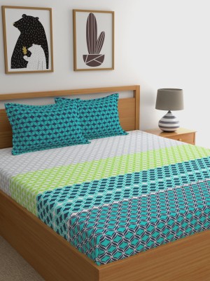 Home Ecstasy 140 TC Cotton Double Floral Flat Bedsheet(Pack of 1, Teal Green)