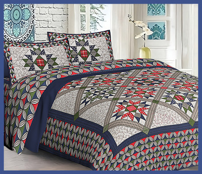 JAIPUR PRINTS Cotton Double Flat 240 TC Jaipuri Prints Bedsheet(Pack of 1, Blue)