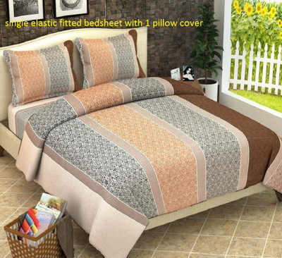 Laying Style 160 TC Cotton Single Printed Fitted (Elastic) Bedsheet(Pack of 1, Cotton Single Size Elastic Fitted Bedsheet with 1 Pillow Covers (36x78x8 inch)