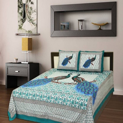 Sahiba Dreamline Décor Cotton Double Flat 104 TC Printed Bedsheet(Pack of 1, Blue)