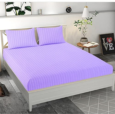 TURIYA Microfiber Double Flat 160 TC Striped Bedsheet(Pack of 1, Purple)