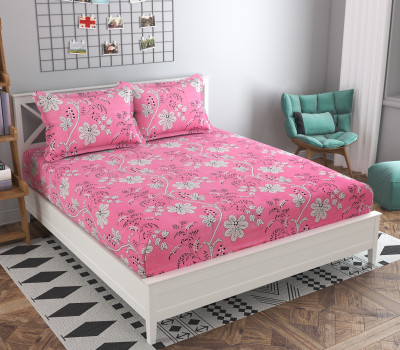 Gharswaagat Cotton Double Flat 180 TC Floral Bedsheet(Pack of 1, Pink)