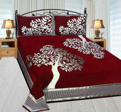 Freshfromloom 200 TC Velvet Double Floral Flat Bedsheet(Pack of 1, Maroon)