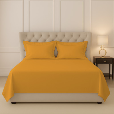 Pizuna Cotton King Flat 400 TC Solid Bedsheet(Pack of 1, Honey Gold)