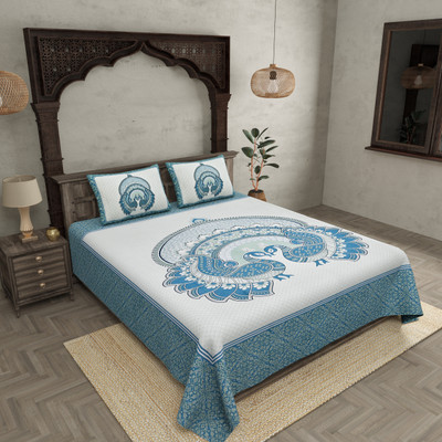 JAIPUR FABRIC Cotton Double Flat 180 TC Printed Bedsheet(Pack of 1, Multicolor)