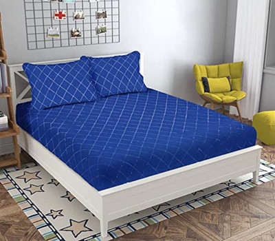 TURIYA Polycotton Double Flat 150 TC Geometric Bedsheet(Pack of 1, Blue)
