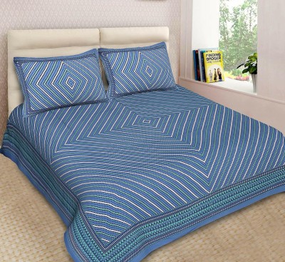 Satrim 280 TC Cotton King Geometric Flat Bedsheet(Pack of 1, Blue)