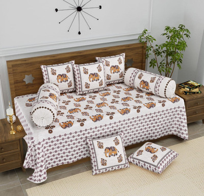 S Global Cotton Single Flat 250 TC Jaipuri Prints Bedsheet(Pack of 1, Multicolor: Maroon)