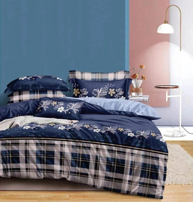 Blissful Creations Cotton Blend Double Flat 250 TC Printed Bedsheet(Pack of 1, Navy Blue)