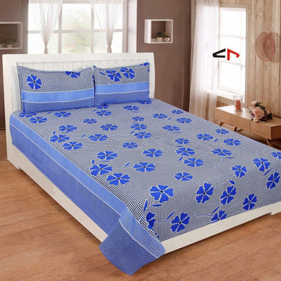 Aaarav textile Polycotton, Microfiber, Cotton Blend Double Flat 160 TC 3D Printed Bedsheet(Pack of 1, Blue)