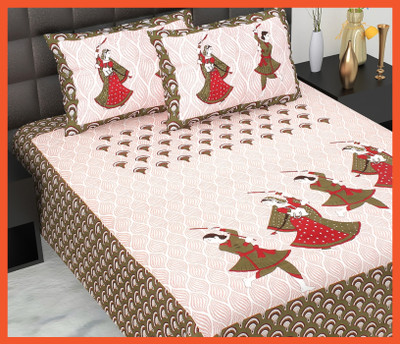 JAIPUR PRINTS Cotton Double Flat 240 TC Jaipuri Prints Bedsheet(Pack of 1, Multicolor)