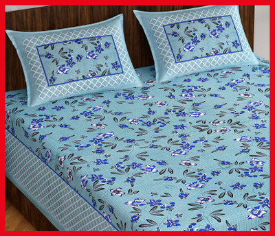 JAIPUR PRINTS Cotton Double Flat 230 TC Jaipuri Prints Bedsheet(Pack of 1, Grey)
