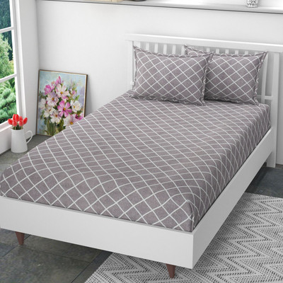Mega Cart Home Polycotton Single Flat 200 TC Geometric Bedsheet(Pack of 1, Lavender)