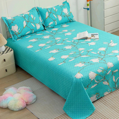 Story@home Cotton Double Flat 144 TC Printed Bedsheet(Pack of 1, Aqua Green)