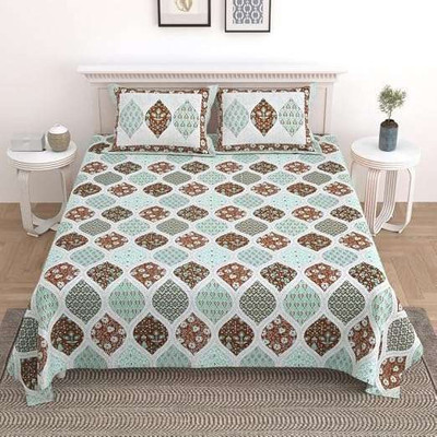 KOTTSandSTITCH 210 TC Cotton King Jaipuri Prints Flat Bedsheet(Pack of 1, Brown)