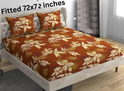 TerryFox 310 TC Cotton Double Printed Fitted (Elastic) Bedsheet(Pack of 1, Multicolor)