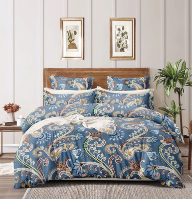 Parth Internatioinal 300 TC Cotton Queen Floral Fitted (Elastic) Bedsheet(Pack of 1, Blue)