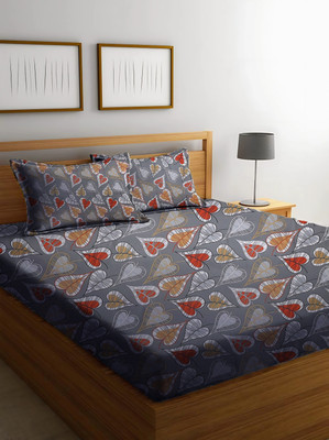 BEDORISM 280 TC Cotton King Printed Fitted (Elastic) Bedsheet(Pack of 1, Grey Red)