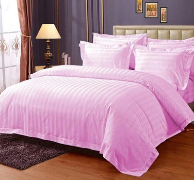 kashmya Cotton Double Flat 220 TC Striped Bedsheet(Pack of 1, Pink)