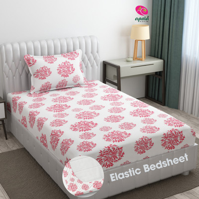 Apala 280 TC Microfiber Single Floral Fitted (Elastic) Bedsheet(Pack of 1, White (Mauve Print))