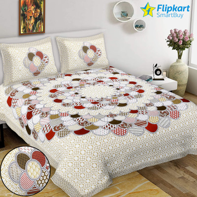 Flipkart SmartBuy Cotton King Flat 220 TC Jaipuri Prints Bedsheet(Pack of 1, Green)