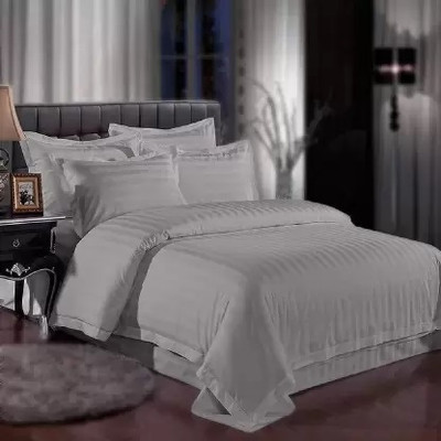 Aki Traders Polycotton Queen Flat 210 TC Striped Bedsheet(Pack of 1, Grey)
