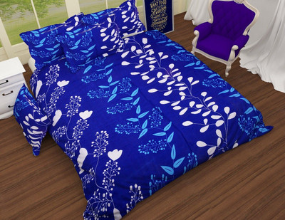 Aciloc Polycotton Double Flat 144 TC 3D Printed Bedsheet(Pack of 1, Blue)