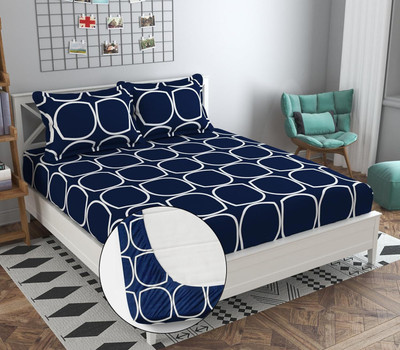Damac 180 TC Microfiber Double Printed Fitted (Elastic) Bedsheet(Pack of 1, Blue,white)