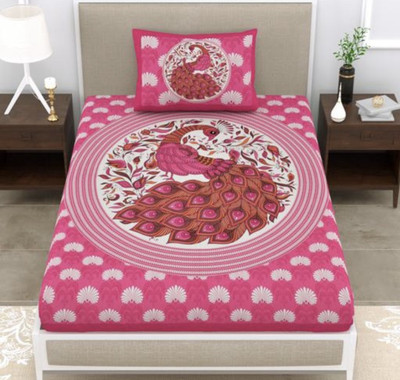 rise decore Cotton Single, Crib Flat 180 TC Jaipuri Prints Bedsheet(Pack of 1, Pink)