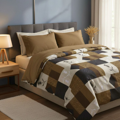 SOFTWEAVE Cotton Queen Flat 300 TC Geometric Bedsheet(Pack of 1, Brown)