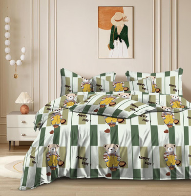 CLOVIS KRAFTS Microfiber Double Fitted (Elastic) 240 TC Printed Bedsheet(Pack of 1, HAPPY DAY)