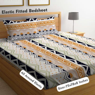 Amrange 210 TC Cotton King Checkered Fitted (Elastic) Bedsheet(Pack of 1, Multicolor)