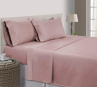 BEVI Microfiber Double Flat 300 TC Solid Bedsheet(Pack of 1, Onion Peach)