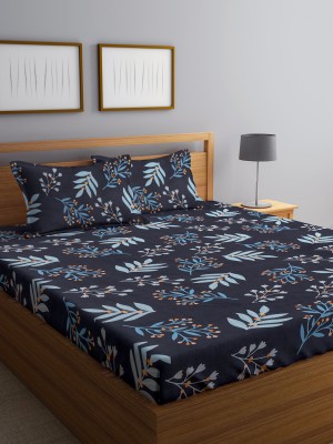 Klotthe 300 TC Polycotton Double Printed Fitted (Elastic) Bedsheet(Pack of 1, Dark Blue)