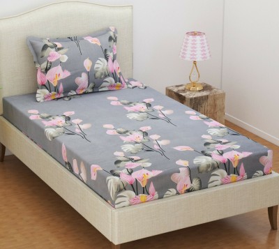 VAS COLLECTIONS 160 TC Cotton Single Printed Flat Bedsheet(Pack of 1, Grey-Pink)