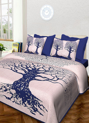 PALANG SHOBHA Cotton King Flat 300 TC Jaipuri Prints Bedsheet(Pack of 1, Multicolor)