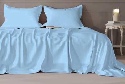 Vintana 300 TC Cotton Queen Solid Flat Bedsheet(Pack of 1, SKY BLUE)