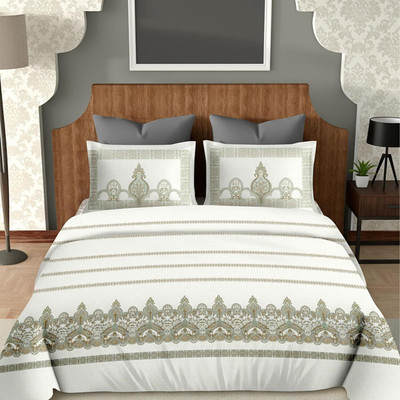 DREAMLOOMS Cotton King Flat 210 TC Printed Bedsheet(Pack of 1, Green)