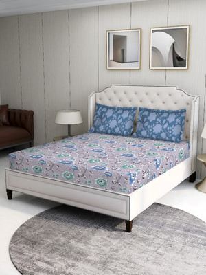 Bombay Dyeing Cotton Double Flat 100 TC Floral Bedsheet(Pack of 1, Blue)