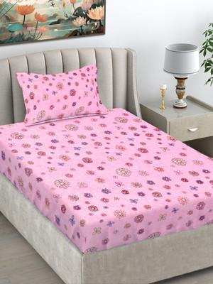 Fabinaliv Woolen Single Flat 300 TC Floral Bedsheet(Pack of 1, Pink)