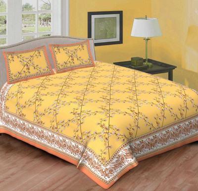 Diva Collection 144 TC Cotton Double Jaipuri Prints Flat Bedsheet(Pack of 1, Yellow)