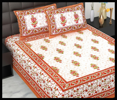 JAIPUR PRINTS Cotton Double Flat 160 TC Jaipuri Prints Bedsheet(Pack of 1, Brown)
