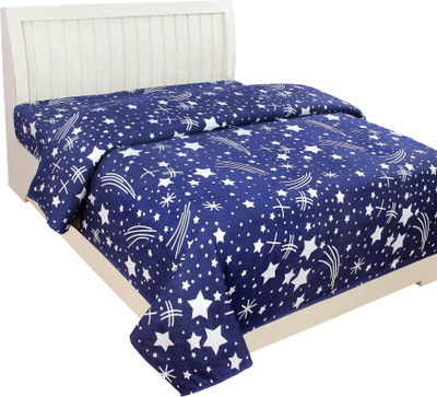 Vidhyaheandloom 160 TC Satin Double 3D Printed Flat Bedsheet(Pack of 1, Blue)