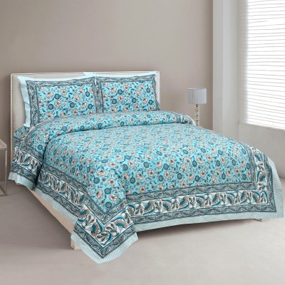 JAIPUR FABRIC 180 TC Cotton Double Printed Flat Bedsheet(Pack of 1, Light Blue)