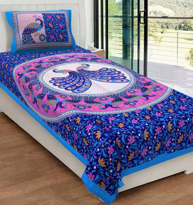 Ubania Collection 144 TC Cotton Single Printed Flat Bedsheet(Pack of 1, Blue)