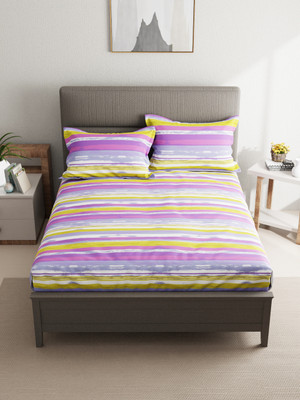 Bianca Cotton Double Flat 120 TC Striped Bedsheet(Pack of 1, LAVENDER/MULTI)