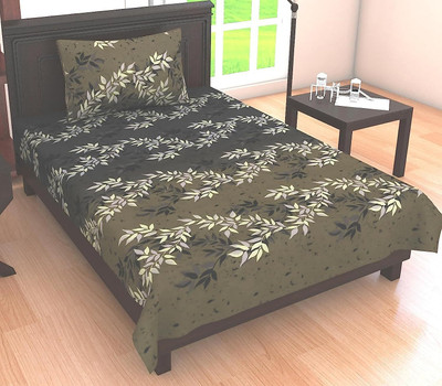 RUSTIC LINEN 144 TC Microfiber Single Printed Flat Bedsheet(Pack of 1, Black:Grey)