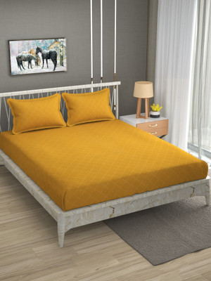 BROMWICK 180 TC Microfiber Double Checkered Flat Bedsheet(Pack of 1, Yellow)