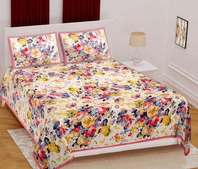 Livingkart Cotton King Flat 280 TC Floral Bedsheet(Pack of 1, Pink)